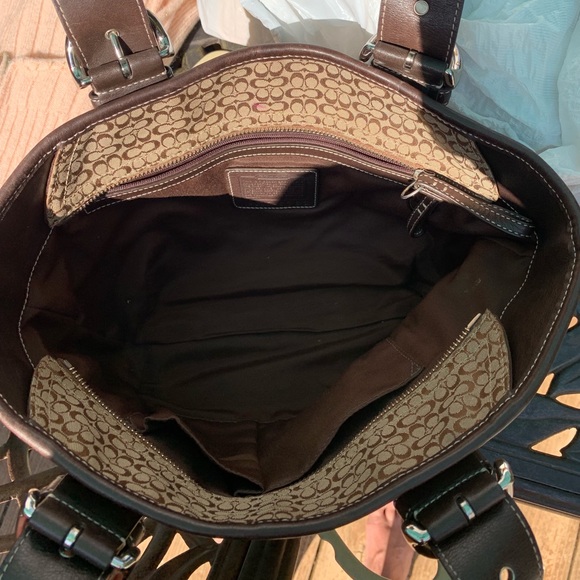 Coach brown logo fabric bag with brown leather - Picture 7 of 8